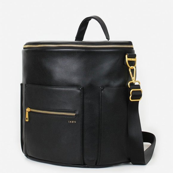 Fawn Design Fawn The Original Diaper Bag in Black Gold Hardware Regular Size